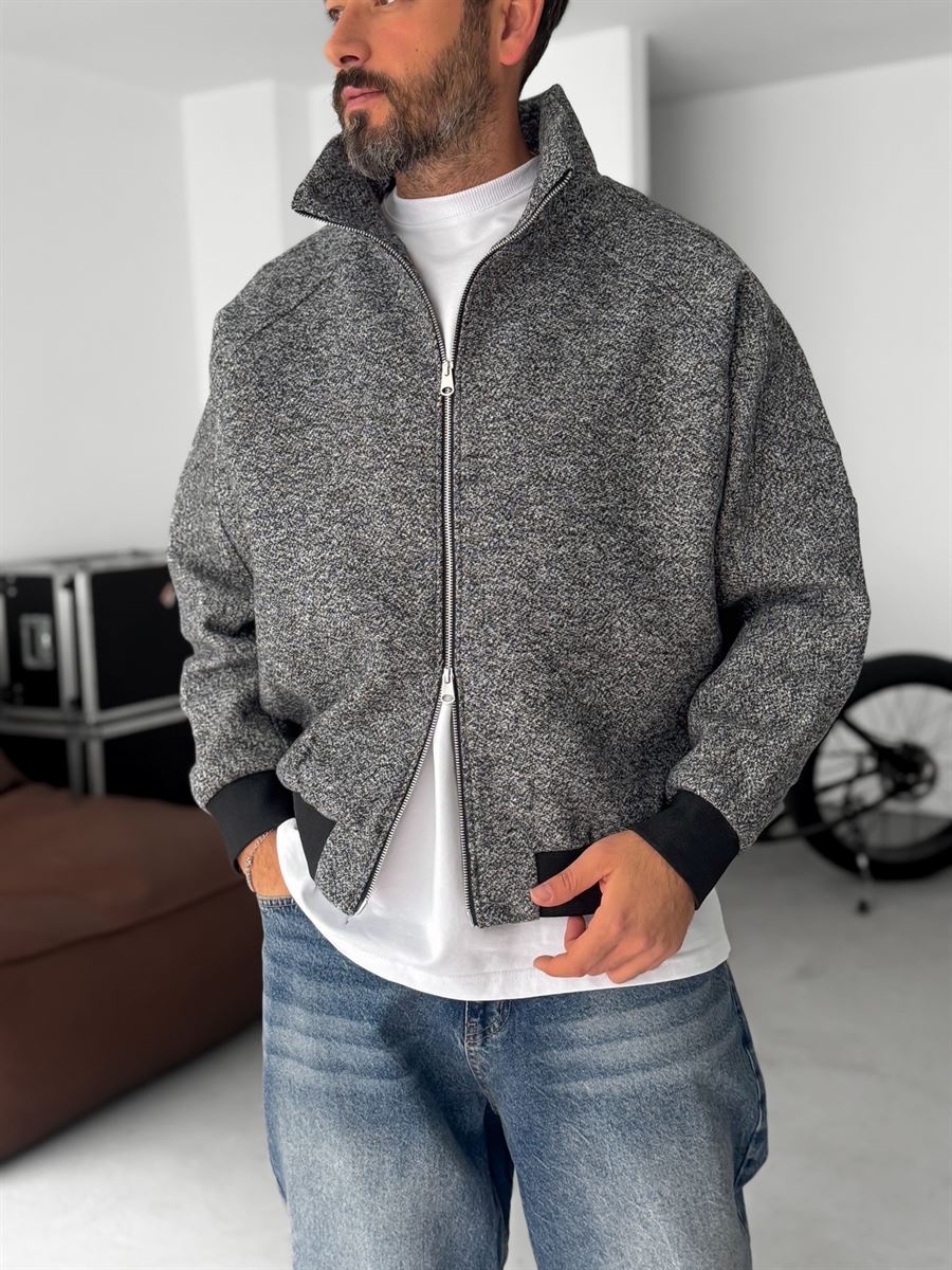 Zipped Melange Bomber Jacket