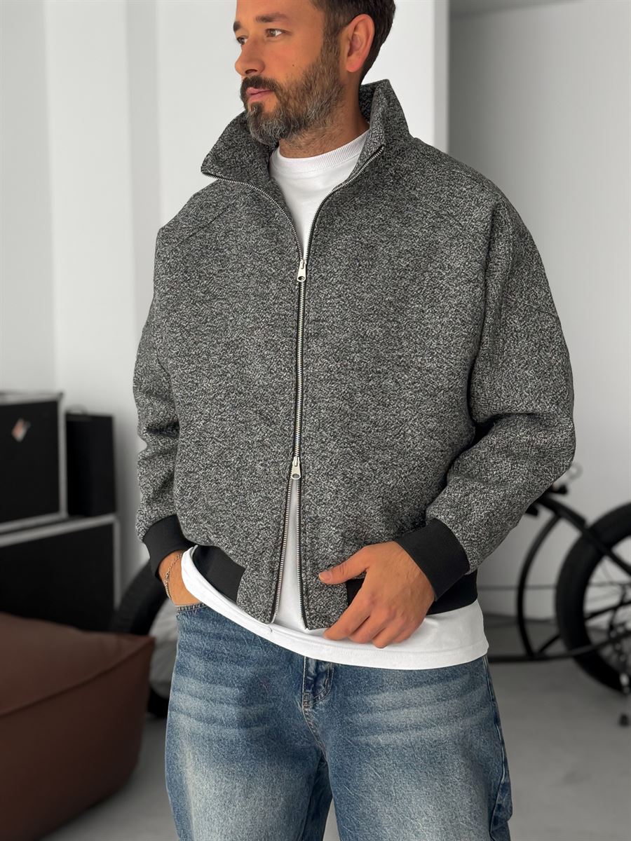 Zipped Melange Bomber Jacket