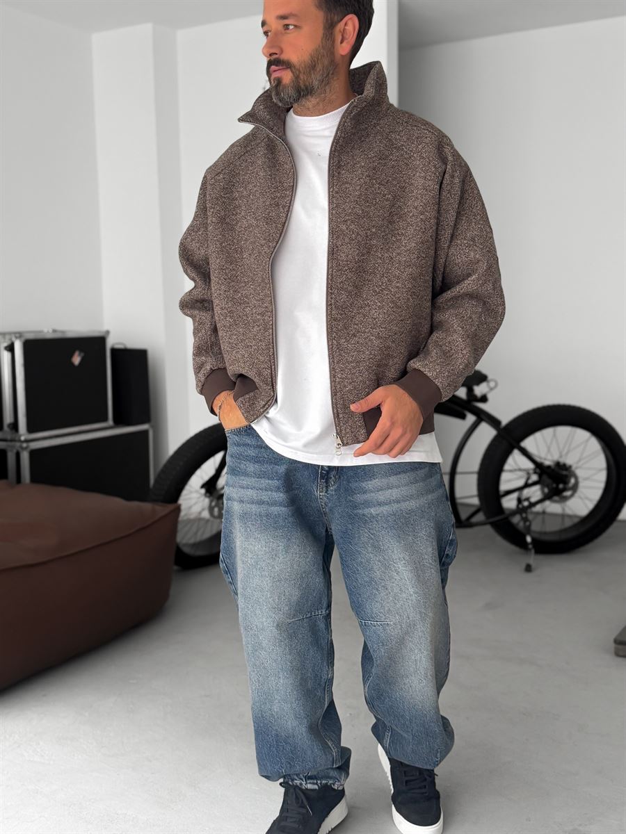 Zipped Melange Bomber Jacket