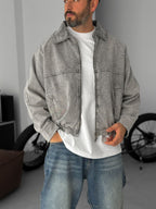 Cut-Away Collar Zipped Jacket