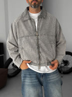 Cut-Away Collar Zipped Jacket