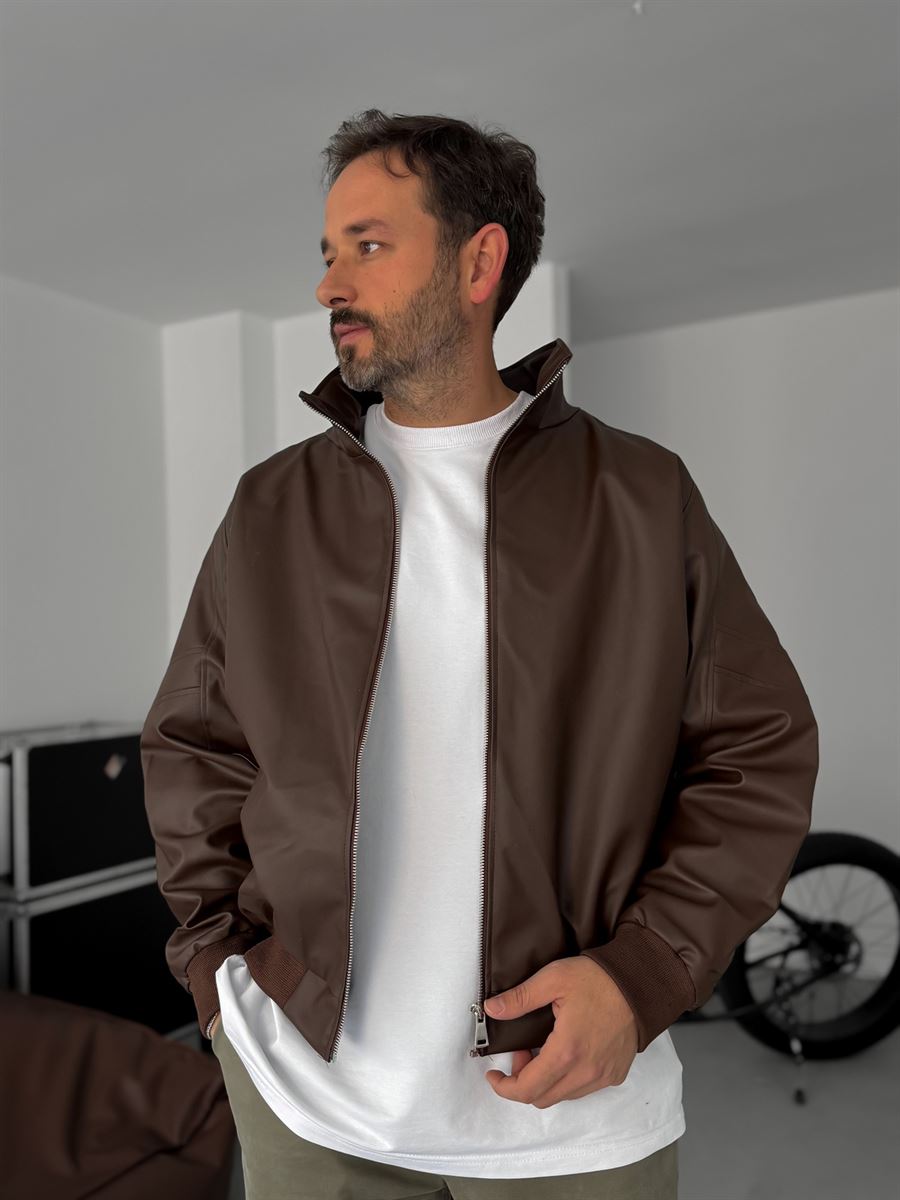 Ribbed Leather Jacket with Sleeve Detail