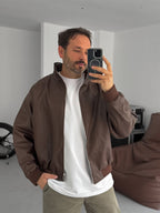 Ribbed Leather Jacket with Sleeve Detail