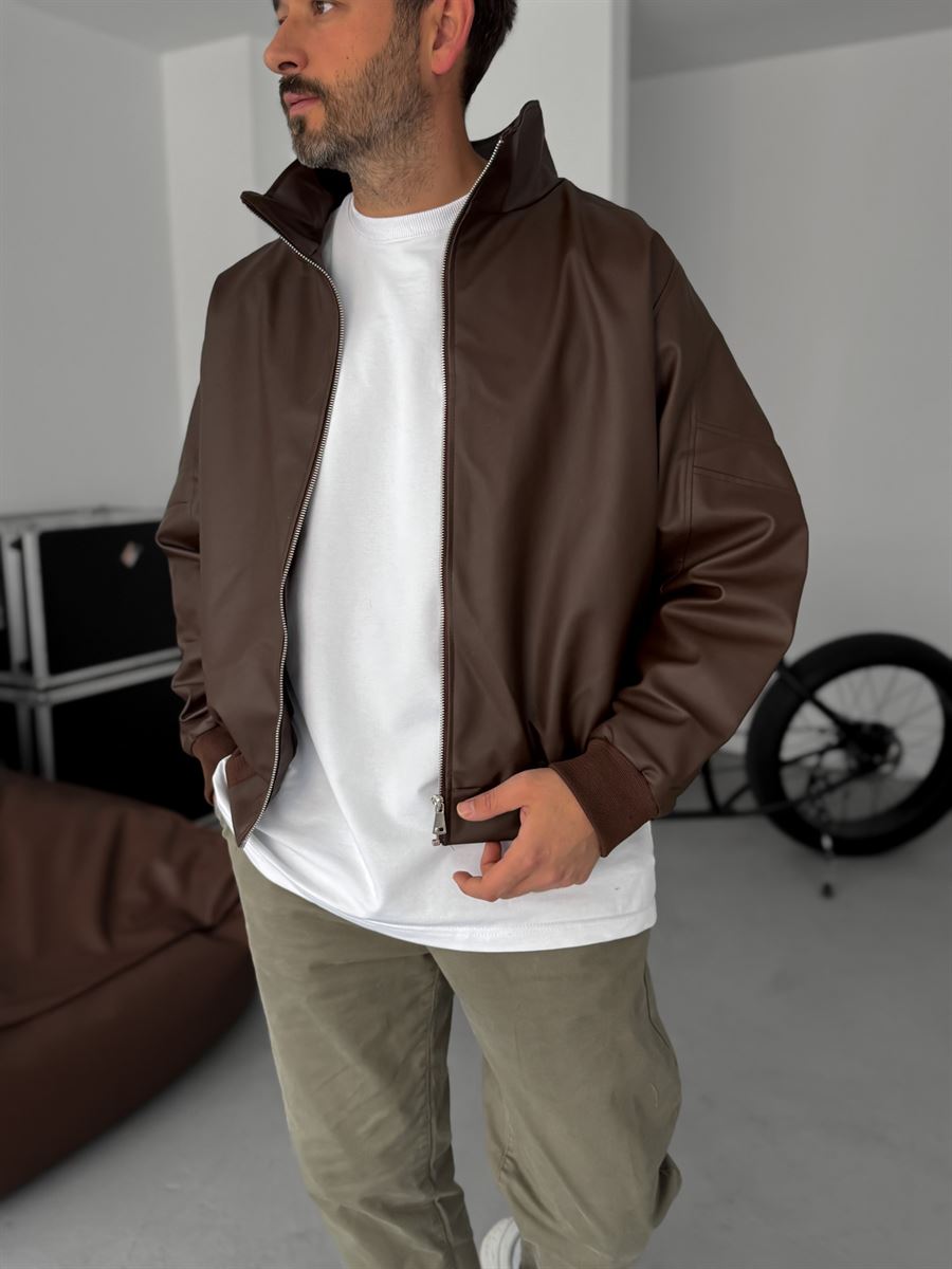 Ribbed Leather Jacket with Sleeve Detail