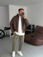 Ribbed Leather Jacket with Sleeve Detail