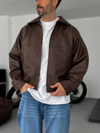 Leather Jacket with Buttoned Sleeves