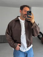 Leather Jacket with Buttoned Sleeves