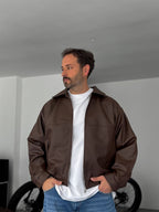 Leather Jacket with Buttoned Sleeves