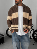 Striped Zipped Knitted Cardigan