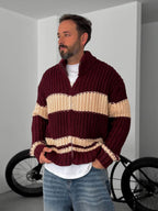 Striped Zipped Knitted Cardigan