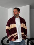 Striped Zipped Knitted Cardigan