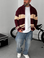 Striped Zipped Knitted Cardigan