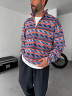 Geometric Patterned Polar Fleece Sweatshirt