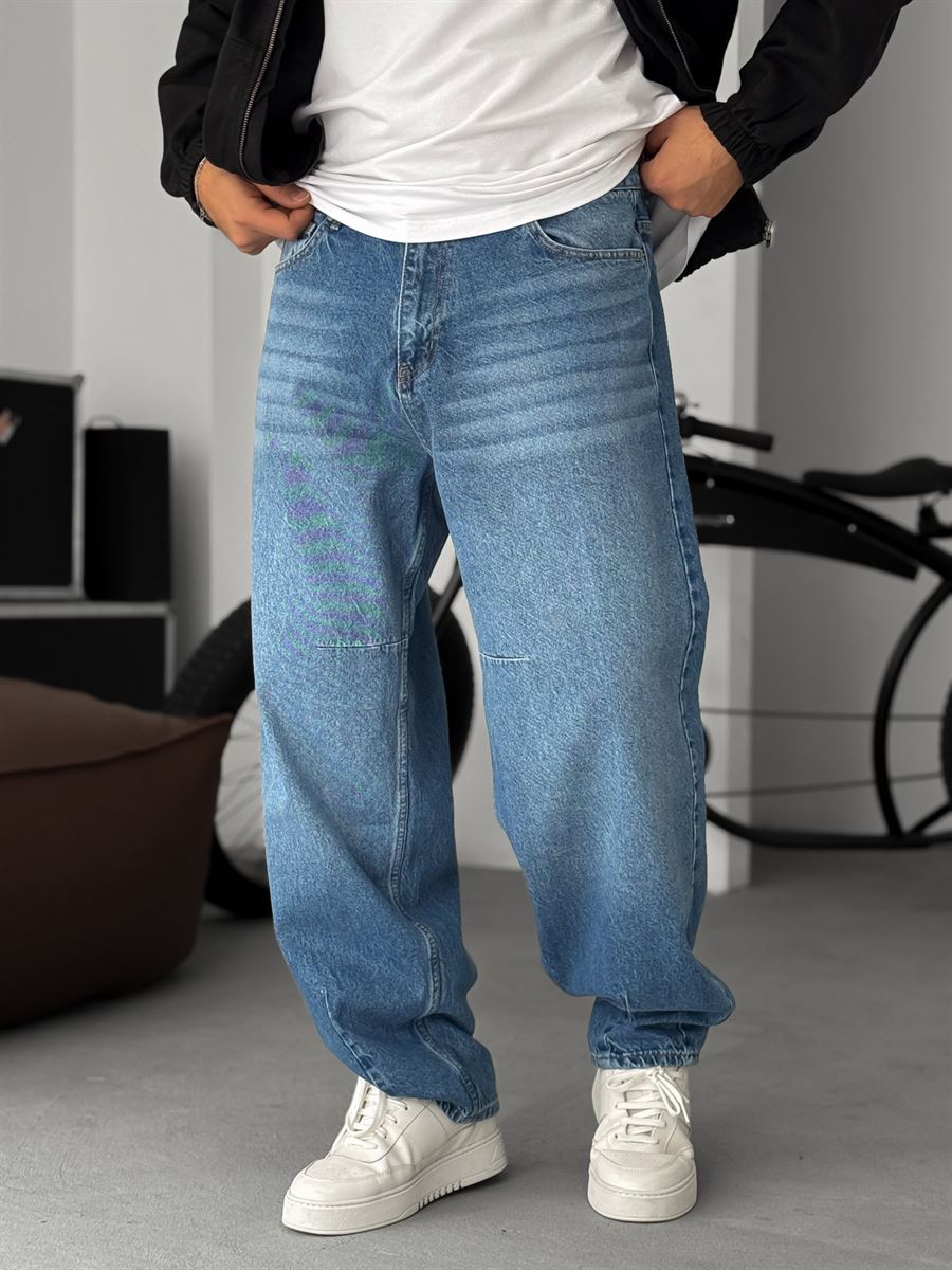 Washed Baggy Jean with Stitching