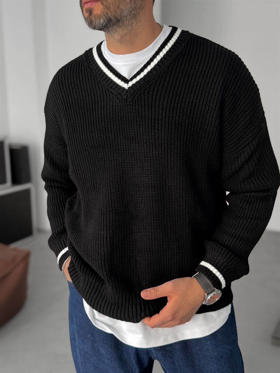 V-Neck Knitwear Sweatshirt