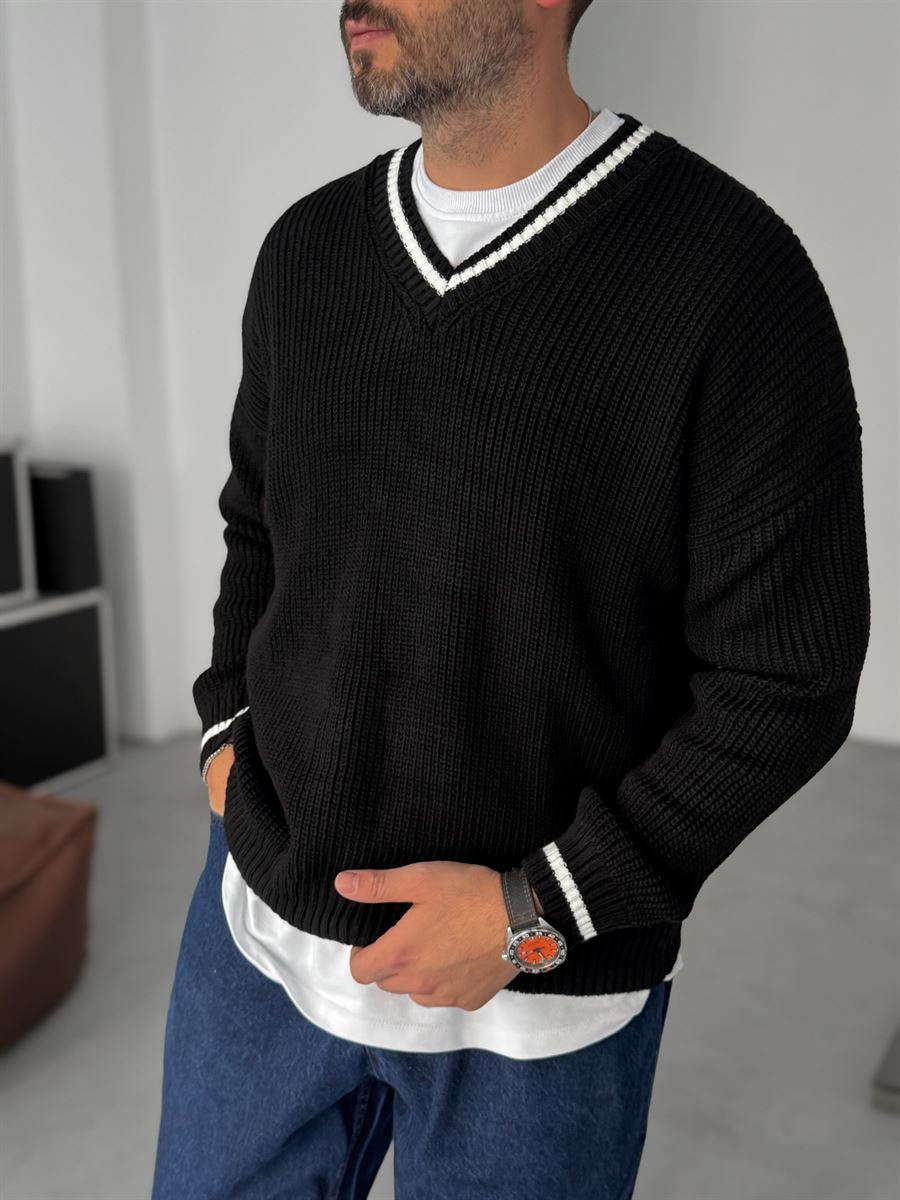V-Neck Knitwear Sweatshirt