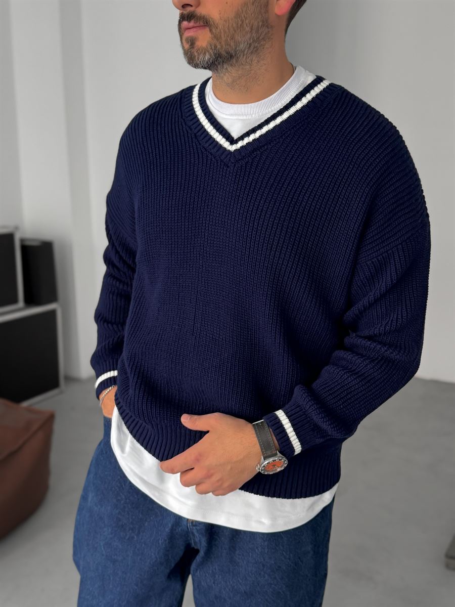 V-Neck Knitwear Sweatshirt