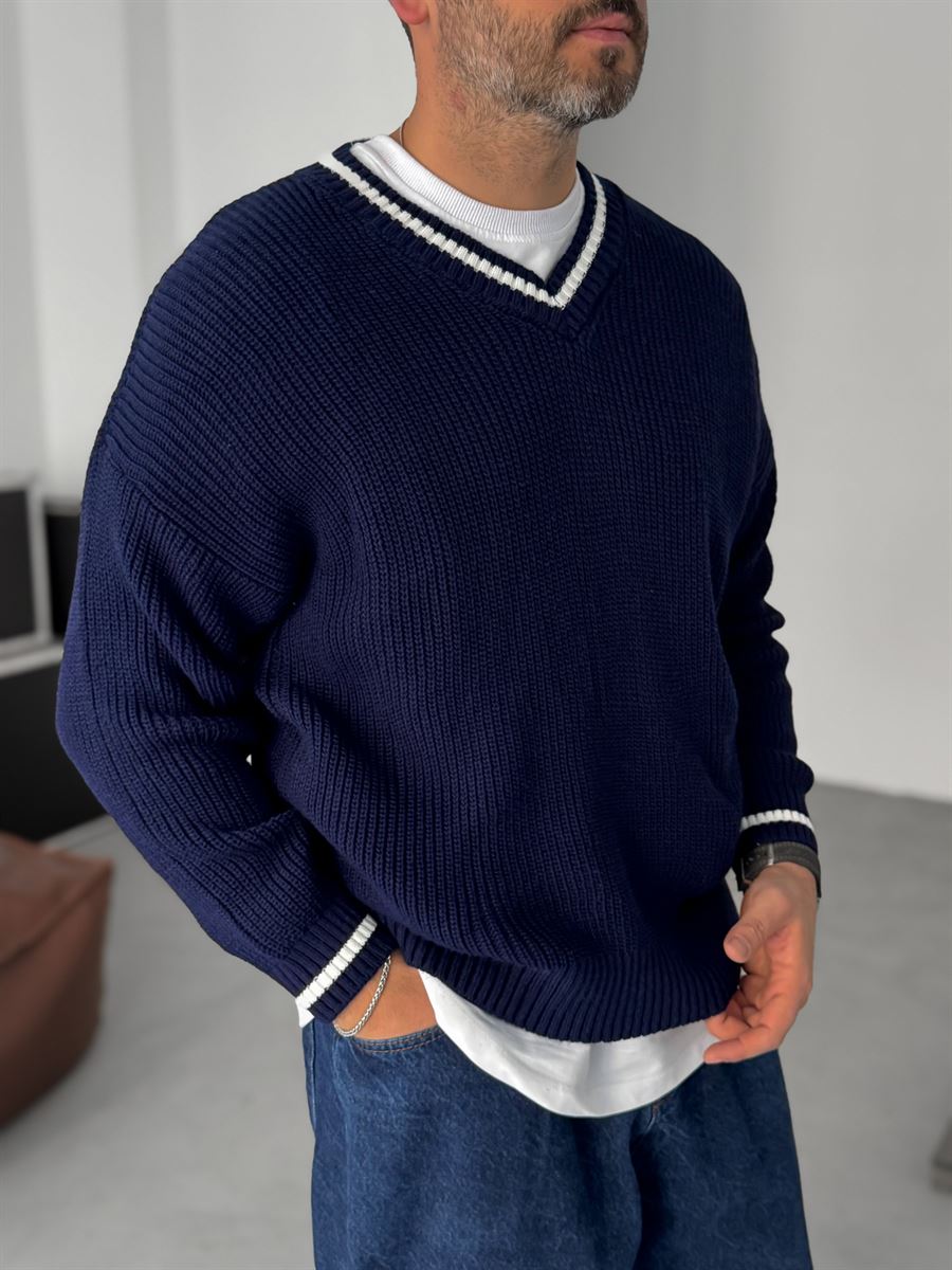 V-Neck Knitwear Sweatshirt