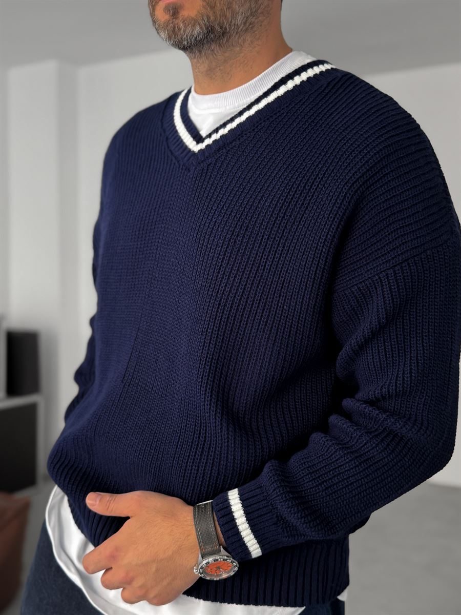 V-Neck Knitwear Sweatshirt