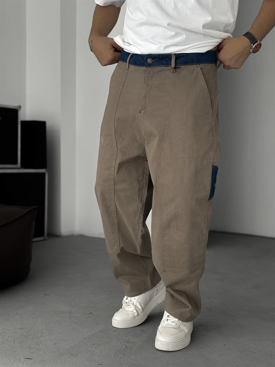 Gabardine Pants with Denim Details