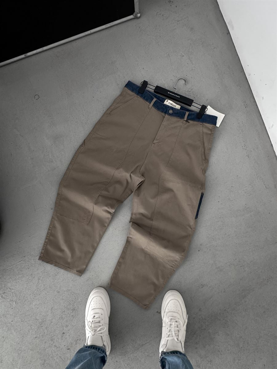 Gabardine Pants with Denim Details