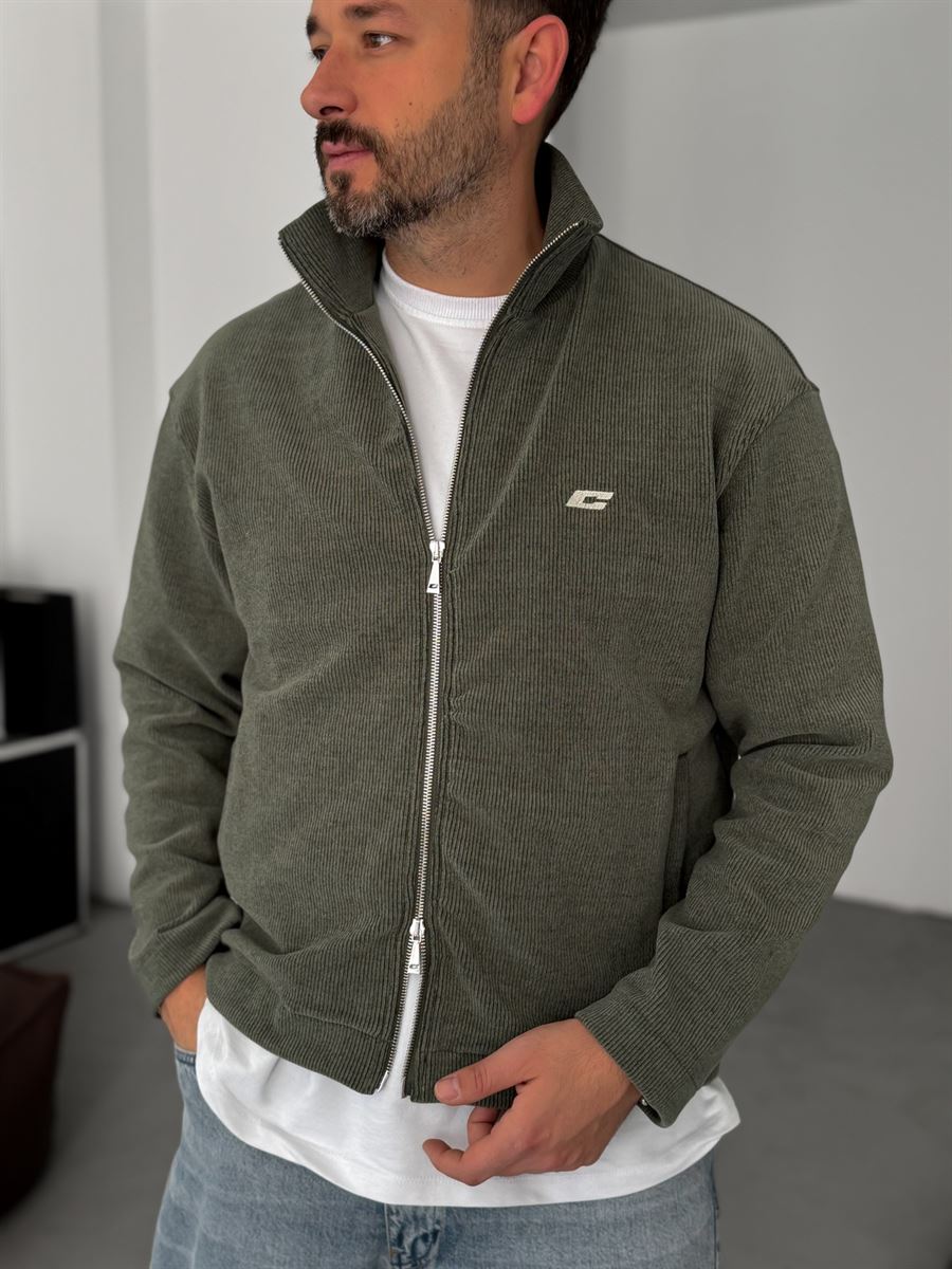 Ribbed C-Embroidered Zipped Sweatshirt