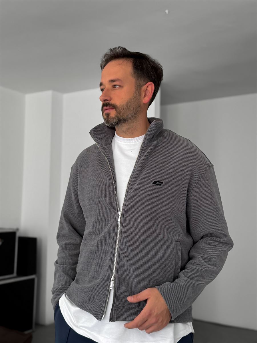 Ribbed C-Embroidered Zipped Sweatshirt