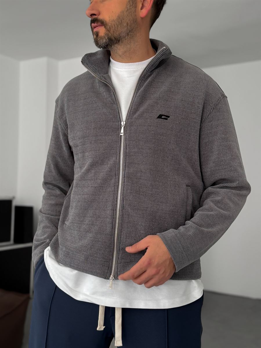 Ribbed C-Embroidered Zipped Sweatshirt