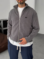 Ribbed C-Embroidered Zipped Sweatshirt