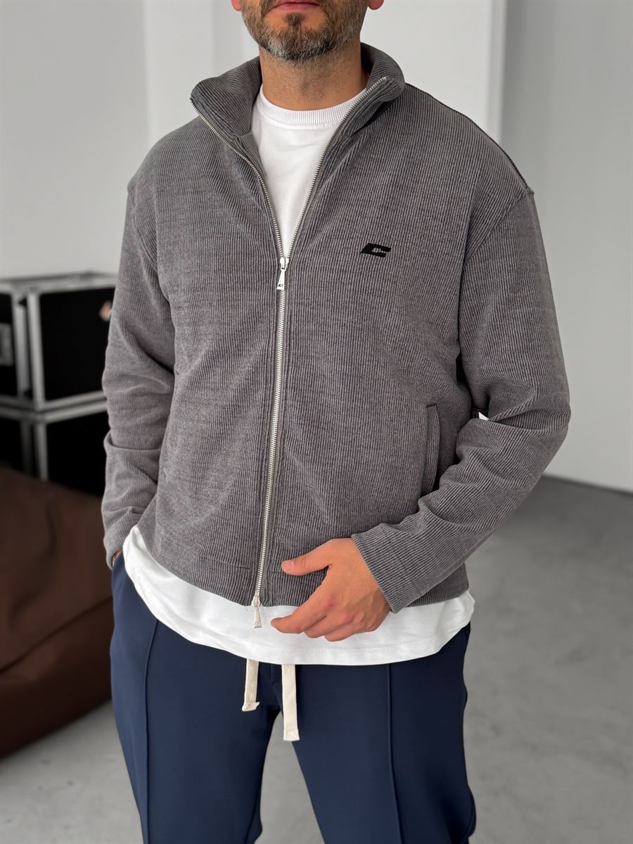 Ribbed C-Embroidered Zipped Sweatshirt