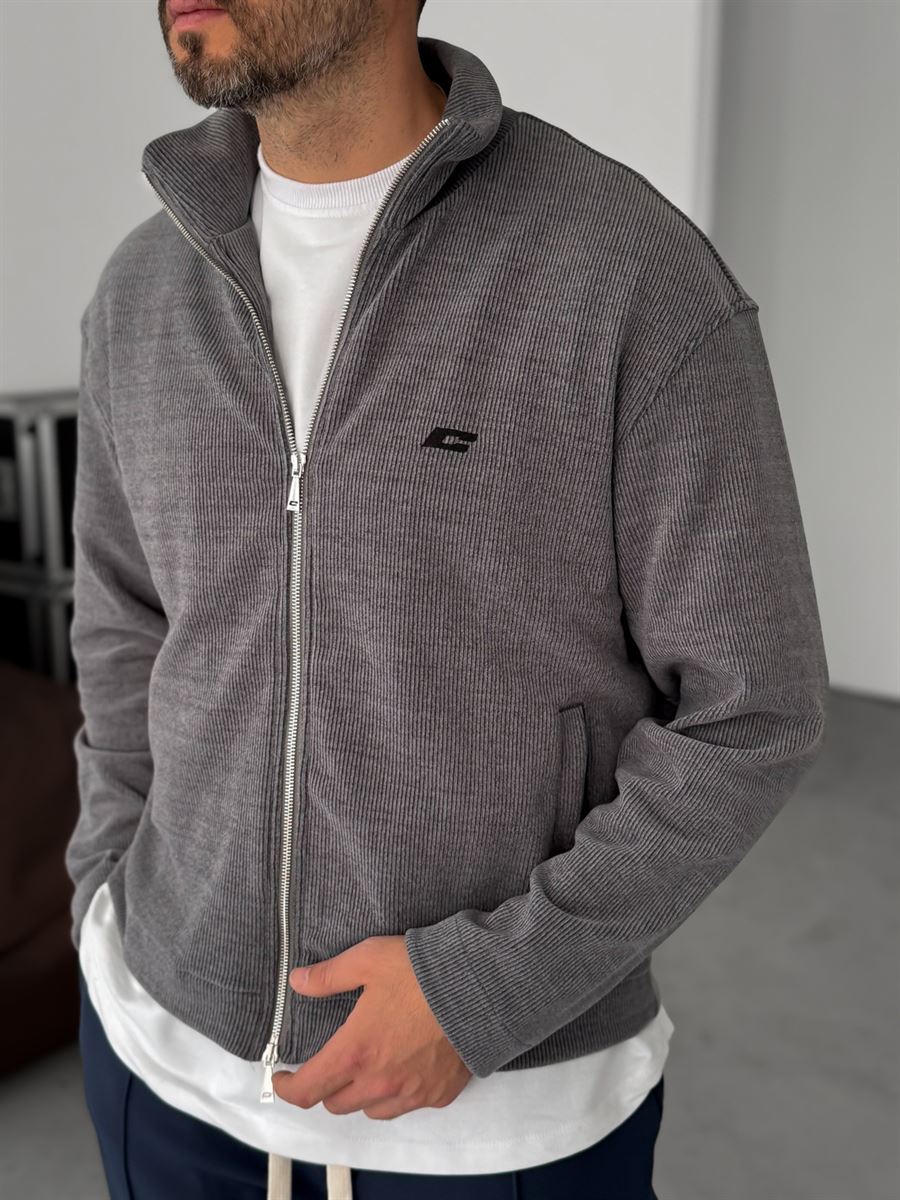 Ribbed C-Embroidered Zipped Sweatshirt