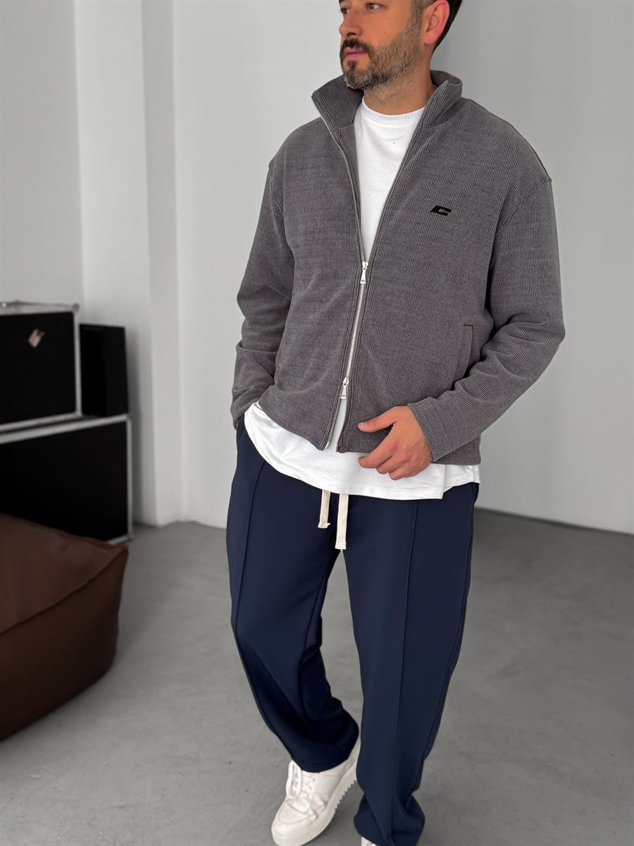 Ribbed C-Embroidered Zipped Sweatshirt