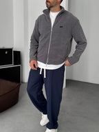 Ribbed C-Embroidered Zipped Sweatshirt