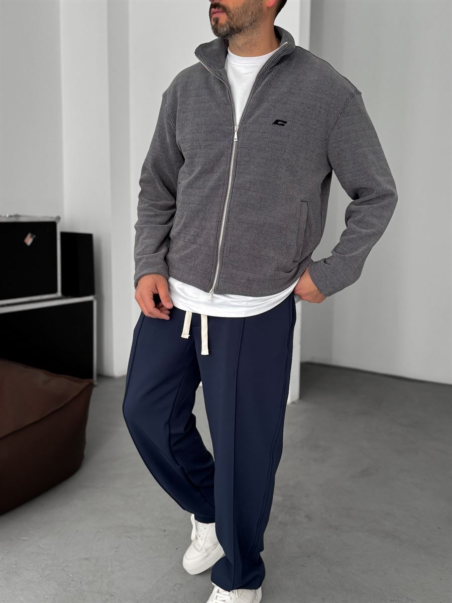 Ribbed C-Embroidered Zipped Sweatshirt