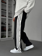 Black Buttoned Scuba Baggy Sweatpants JJ-144