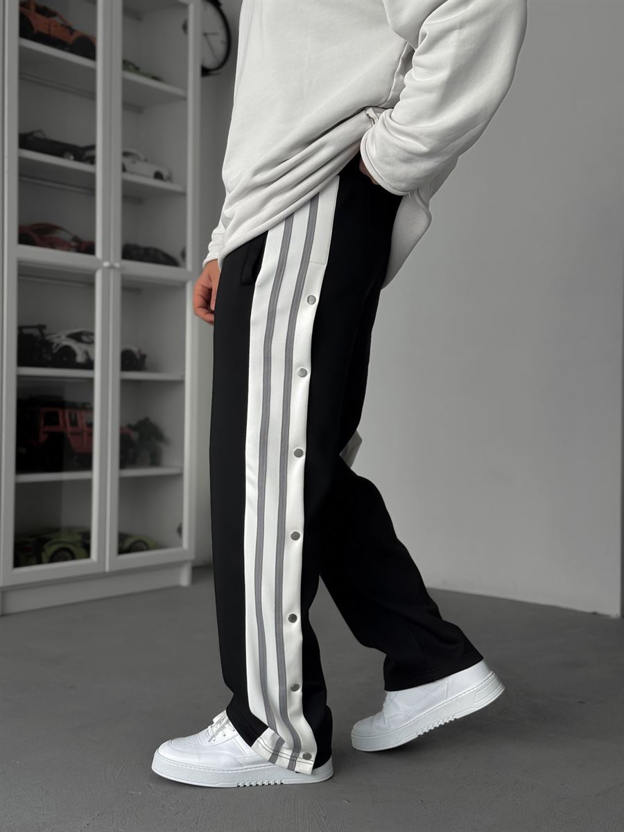 Black Buttoned Scuba Baggy Sweatpants JJ-144
