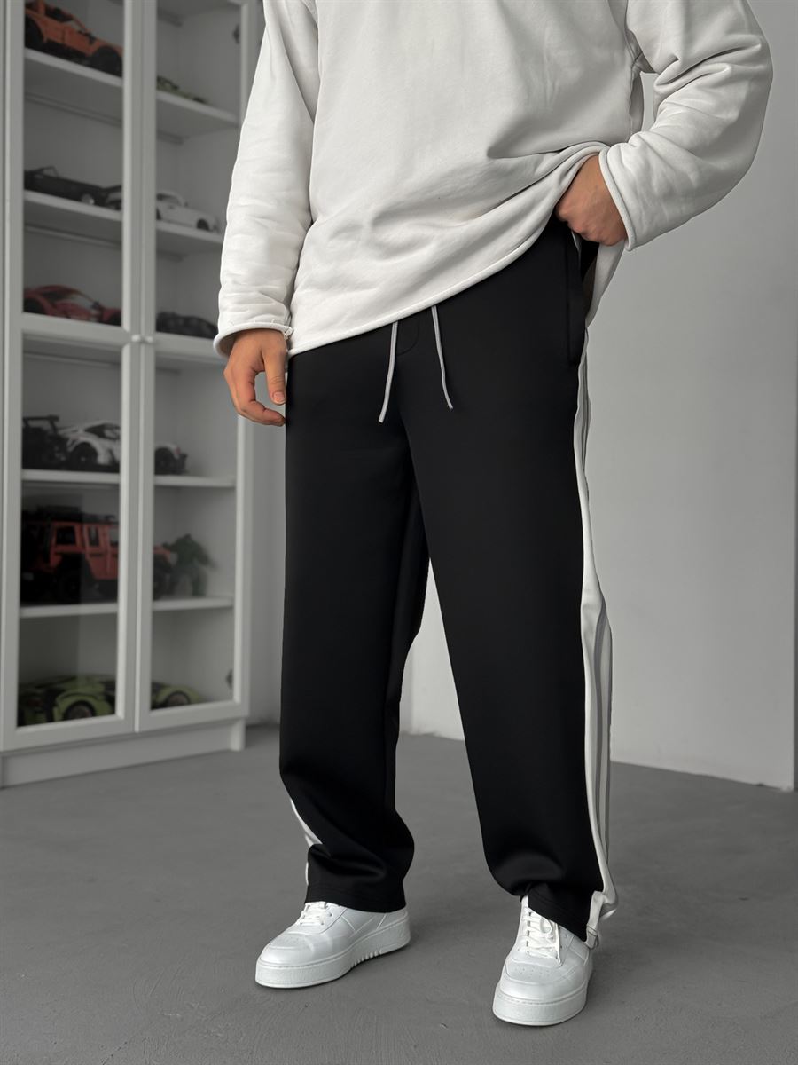 Black Buttoned Scuba Baggy Sweatpants JJ-144