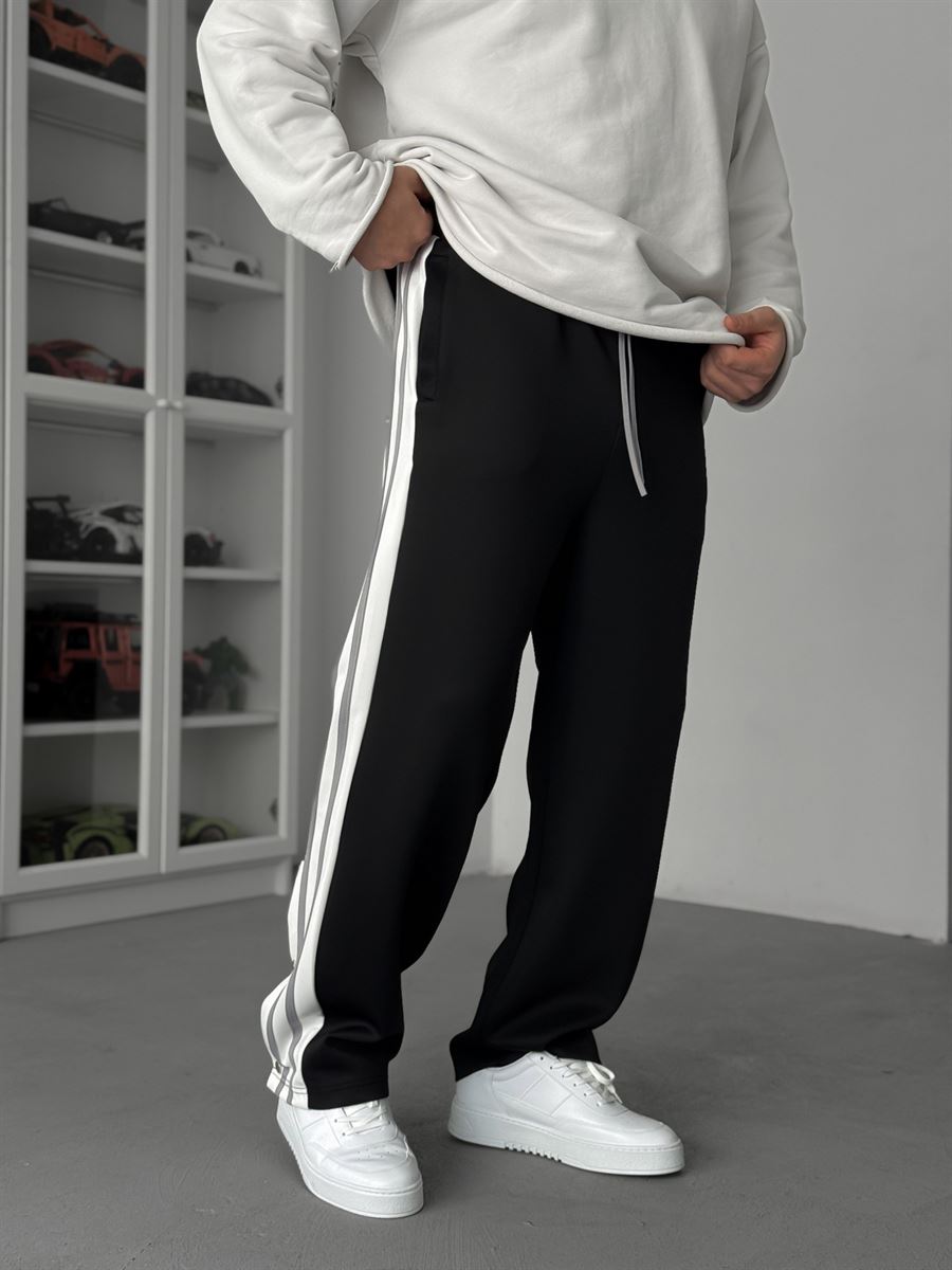 Black Buttoned Scuba Baggy Sweatpants JJ-144