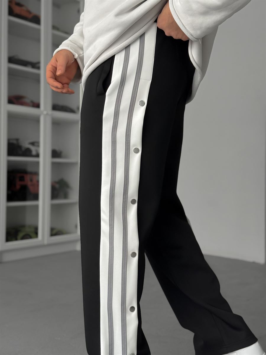 Black Buttoned Scuba Baggy Sweatpants JJ-144