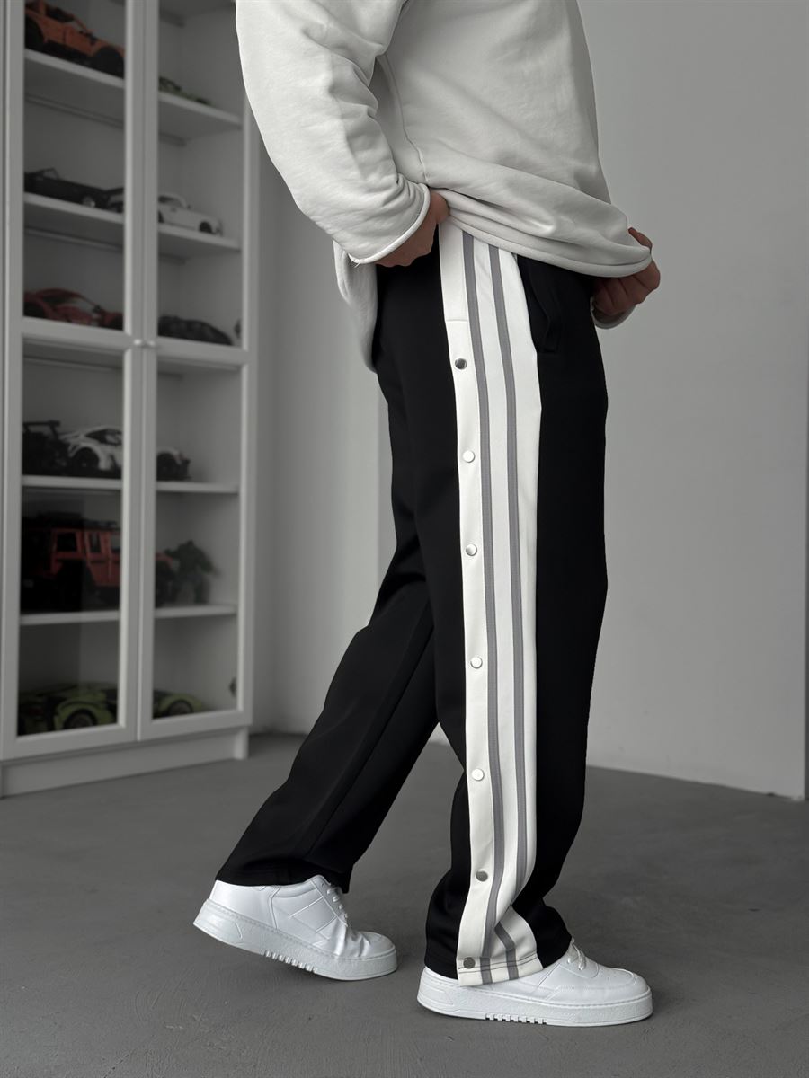 Black Buttoned Scuba Baggy Sweatpants JJ-144