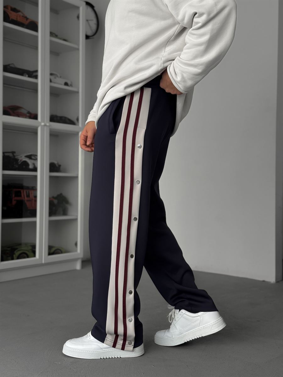Navy Blue Buttoned Scuba Baggy Sweatpants JJ-144