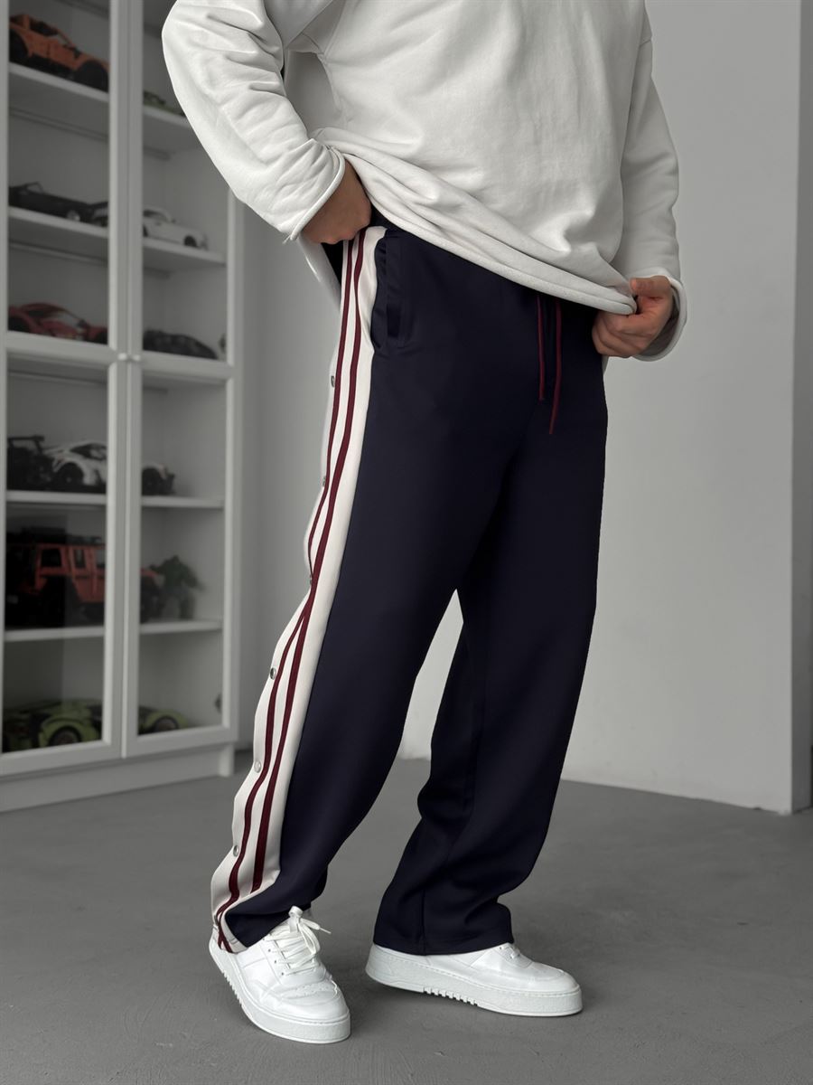 Navy Blue Buttoned Scuba Baggy Sweatpants JJ-144