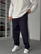 Navy Blue Buttoned Scuba Baggy Sweatpants JJ-144