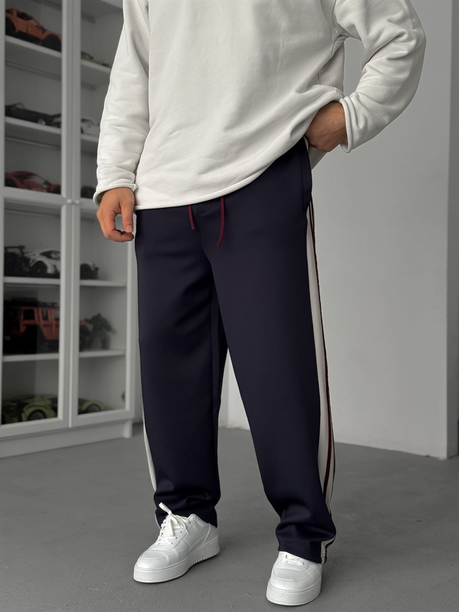 Navy Blue Buttoned Scuba Baggy Sweatpants JJ-144