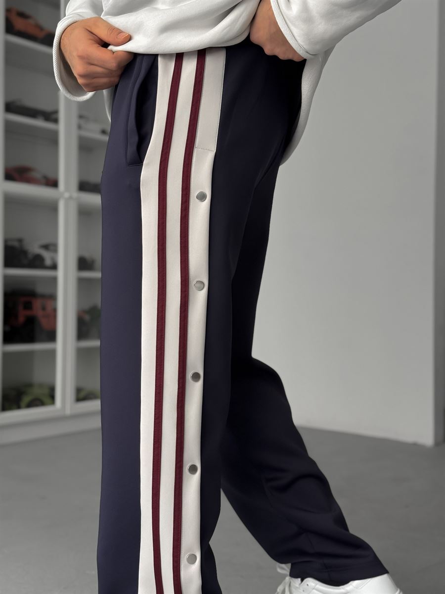 Navy Blue Buttoned Scuba Baggy Sweatpants JJ-144