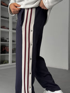 Navy Blue Buttoned Scuba Baggy Sweatpants JJ-144