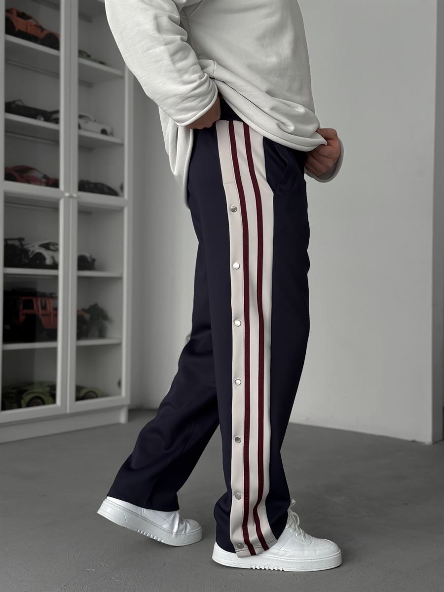 Navy Blue Buttoned Scuba Baggy Sweatpants JJ-144