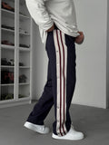 Navy Blue Buttoned Scuba Baggy Sweatpants JJ-144
