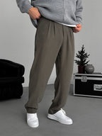Khaki Pleated Tencel Fabric Baggy Pants KE-1300
