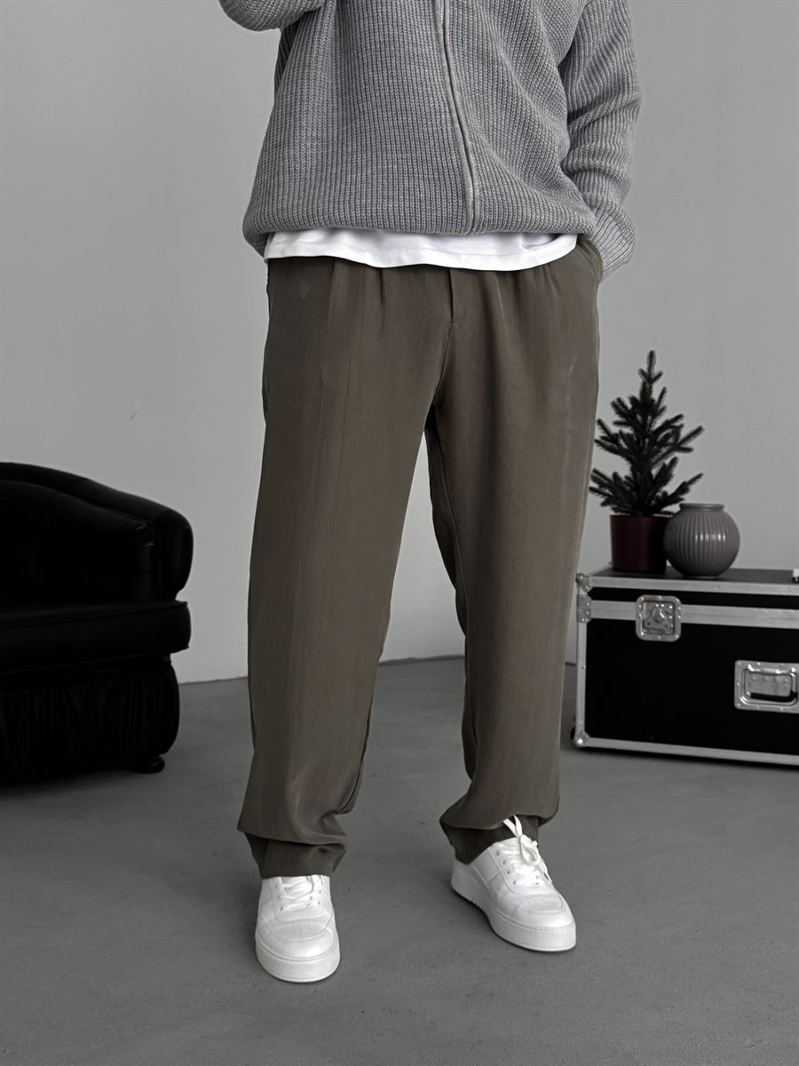 Khaki Pleated Tencel Fabric Baggy Pants KE-1300